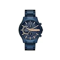 armani exchange montre chronographe en acier inoxydable, bleue, pour homme, ax2430