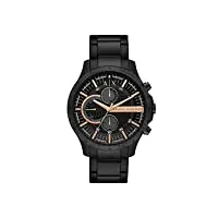 armani exchange montre pour homme, mouvement chronographe, boîtier en acier inoxydable noir de 46 mm avec bracelet en acier inoxydable, ax2429