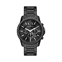 armani exchange montre pour homme, mouvement chronographe, boîtier en acier inoxydable noir de 44 mm avec bracelet en acier inoxydable, ax1722