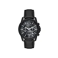 armani exchange montre pour homme, mouvement chronographe, boîtier en acier inoxydable noir de 44 mm avec bracelet en cuir, ax1724