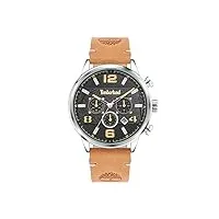 timberland ellacoya tdwgc2091204 chronographe pour homme avec cadran texturé noir et bracelet en cuir marron clair, boîtier de 46 mm de diamètre dans une boîte à montre de marque, cadran texturé et