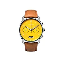 detomaso sorpasso giallo montre à quartz analogique pour homme avec bracelet en cuir marron argenté et jaune, jaune, sangles