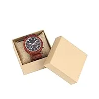 oifmkc montre en bois montre de sport pour hommes chronographe calendrier homme montre à quartz mouvement de luxe rouge en bois boîtier de montre fermoir pliant, noir avec boîte