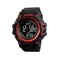 jttm montre de sport numérique pour homme – Étanche 5 atm - style militaire - montre avec alarme/minuteur, indicateur de signal horaire, grand cadran, boussole (noir),rouge