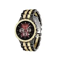 emibele montre en bois pour homme, bracelet-montre de 3 sous-cadrans avec fonction chronographe affichage de date, montre de mouvement à quartz fabriquée à la main avec bracelet réglable, noir & rouge