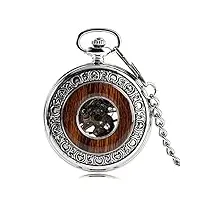 llm montre à gousset unisexe - cadeau de noël - argenté - remontage manuel - style mécanique en bois - cercle vintage - design spécial