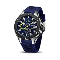 llm montre à quartz analogique pour homme avec chronographe et bracelet en silicone bleu élégant pour cadeau (jaune)