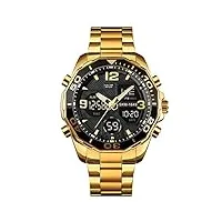 skmei montre chronographe étanche en acier inoxydable avec affichage de la date analogique à quartz pour homme, doré, bracelet