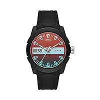 diesel montre pour homme double up, mouvement à trois aiguilles, boîtier en nylon noir de 43 mm avec bracelet en silicone, dz1982
