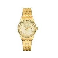 s.oliver montre femme montre à quartz analogique, avec acier inoxydable bracelet, or, 5 bar imperméable à l'eau, livré dans une boîte cadeau, 2033564