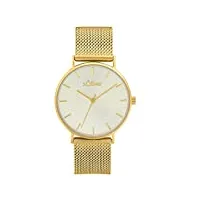 s.oliver montre femme montre à quartz analogique, avec acier inoxydable bracelet, or, 3 bar imperméable à l'eau, livré dans une boîte cadeau, 2033517