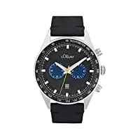 s.oliver montre homme chronographe analogique, avec cuir bracelet, noir, 5 bar imperméable à l'eau, livré dans une boîte cadeau, 2033495