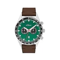 s.oliver montre homme chronographe analogique, avec cuir bracelet, marron, 5 bar imperméable à l'eau, livré dans une boîte cadeau, 2033496