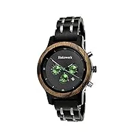 holzwerk germany® montre pour femme en bois naturel écologique avec chronographe analogique à quartz noir/marron/vert