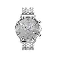 timex waterbury montre chronographe classique 40 mm, argenté, chronographe