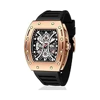 mf mini focus montre pour homme - grand cadran creux - montre de sport étanche à quartz analogique avec bracelet en silicone - noir, noir/doré, mécanique