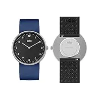 braun montre à quartz analogique à 2 aiguilles, cadran noir, bracelet en caoutchouc de silicone bleu avec bracelet en caoutchouc de silicone noir supplémentaire, 38 mm, modèle bn0281blbkg.