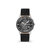 police vault pewjc2194240 montre chronographe pour homme avec cadran noir et bracelet en cuir noir, boîtier en acier inoxydable 44 mm