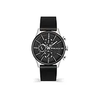 police barter pewjf2195040 montre chronographe pour homme avec cadran noir et bracelet en cuir noir, boîtier en acier inoxydable 44 mm