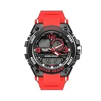 montres de sport des hommes de digital,multifonctionelectronique quartz montres bracelet,avecalarme/chronomètre,50m imperméables,rétroéclairage led,red belt
