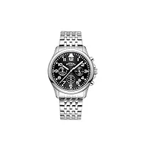 rotary gb00475/19 montre chronographe analogique à quartz pour homme avec cadran noir et bracelet en acier inoxydable argenté, bracelet