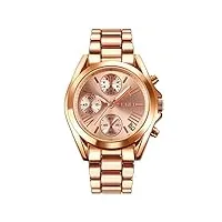 skmei montrebracelet pour homme et femme montre chronographe étanche date montre à quartz analogique style décontracté pour homme bracelet en acier inoxydable, rose gold, 1.69*1.54*0.51