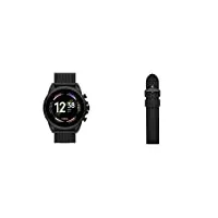 fossil smartwatch gen 6, acier inoxydable de couleur noire avec bracelet en maille d'acier inoxydable de couleur noire, ftw4066 + bracelet en silicone de 22mm pour homme