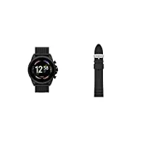 fossil smartwatch gen 6 de, acier inoxydable de couleur noire avec bracelet en maille d'acier inoxydable de couleur noire, ftw4066 + bracelet en silicone de 22mm pour homme