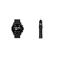 fossil smartwatch gen 6, acier inoxydable de couleur noire avec bracelet en maille d'acier inoxydable de couleur noire, ftw4066 + bracelet en cuir de 22mm pour homme