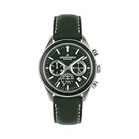 jacques lemans montre pour homme eco power - chronographe en acier inoxydable massif avec bracelet en cuir de pomme - modèle 1-2115, argent/noir
