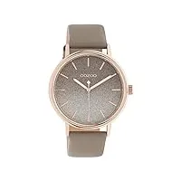 oozoo timepieces montre pour femme avec bracelet en cuir de 20 mm - montre de qualité supérieure pour femme - Élégante montre analogique ronde, or rose/beige pailleté, taille unique, bracelet