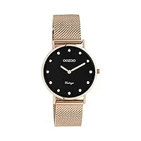 oozoo montre vintage pour femme - montre pour femme avec bracelet en maille de 16 mm - montre analogique pour femme ronde, or rose/noir., bracelet