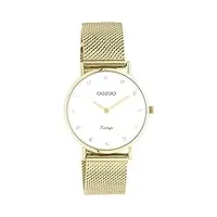 oozoo montre vintage pour femme - montre-bracelet pour femme avec bracelet en maille de 16 mm - montre analogique ronde, doré/blanc, taille unique, bracelet