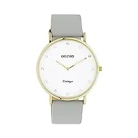 oozoo montre vintage pour femme - montre bracelet pour femme avec bracelet en cuir de 20 mm - montre analogique ronde, argenté/blanc, sangles