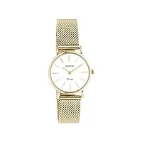 oozoo montre vintage pour femme avec bracelet en maille de 14 mm - montre analogique ronde pour femme, doré/blanc, bracelet