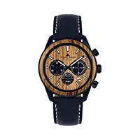 jacques lemans eco power montre chronographe pour homme en acier inoxydable massif avec bracelet en cuir apple modèle 1-2115, marron/bleu, sangle