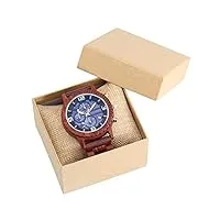 gipotil hommes chronographe montre en bois hommes montre en bois réglable en bois rouge montre militaire montres de luxe reloj hombre dropshipping, bleu avec boîte