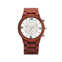 hommes chronographe montre en bois hommes montre en bois réglable en bois rouge montre militaire montres de luxe reloj hombre dropshipping, cadran blanc
