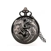 yingmuzi enfants black dragon pocket watch analogique pendentif quartz bracelet rétro vintage style unisexe cadeau d'anniversaire de noël pour la fête des pères d'anniversaire de mariage