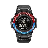 smael montre connectée homme,smartwatch,5atm etanche smartwatch sport,avec moniteur sommeil de,podometre,bluetooth,montre digital,12 /24h,blue red