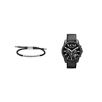 armani exchange - bracelet en acier inoxydable avec fermeture à glissière + chronographe pour homme, montre en acier inoxydable, taille du boîtier 45mm