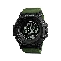 jttm montre de sport numérique pour homme – Étanche 5 atm - style militaire - montre avec alarme/minuteur, indicateur de signal horaire, grand cadran, boussole (noir),army green