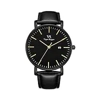 burei vigor rigger montre pour homme montres à quartz analogiques minimaliste ultra mince date bracelet en cuir noir