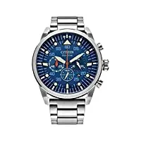 citizen weekender avion sport casual eco-drive montre homme, argenté et bleu, chronographe