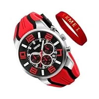 skmei montres pour hommes avec bracelet en silicone étanche et tendance - style décontracté - grand cadran - chronographe de luxe - lumineux - analogique - noir, g9128red, tendance