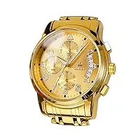 olevs montre chronographe étanche en acier inoxydable avec guichet de date, montre multifonction analogique et à quartz, style tendance et professionnel, pour hommes, doré