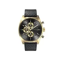 detomaso d10 montre chronographe nobile oro or pour homme à quartz analogique en cuir noir, or, sangles