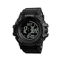 lvlong montre de sport numérique pour homme – Étanche 5 atm - style militaire - montre avec alarme/minuteur, indicateur de signal horaire, grand cadran, boussole (noir),noir