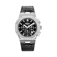 rotary régent masculin | cadran chronographe noir | bracelet en cuir noir gs05450/65