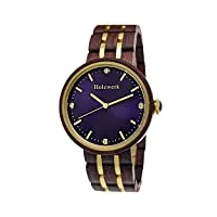holzwerk germany® montre en bois pour femme avec montre en bois écologique et naturel marron doré violet en bois montre analogique classique à quartz, bracelet